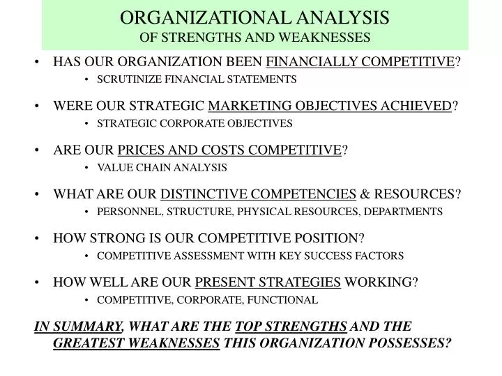 organizational analysis of strengths and weaknesses