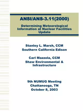 ANSI/ANS-3.11(2000) Determining Meteorological Information at Nuclear Facilities Update
