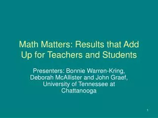 Math Matters: Results that Add Up for Teachers and Students