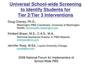 Universal School-wide Screening to Identify Students for Tier 2/Tier 3 Interventions