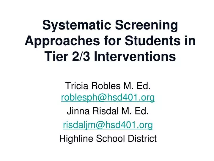 systematic screening approaches for students in tier 2 3 interventions