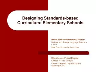Designing Standards-based Curriculum: Elementary Schools