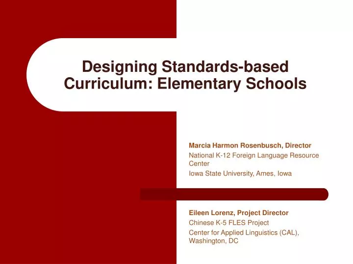 designing standards based curriculum elementary schools