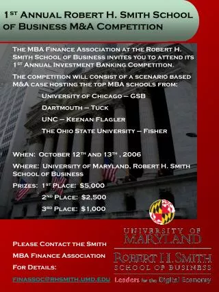 1 st Annual Robert H. Smith School of Business M&amp;A Competition