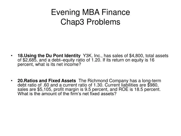 evening mba finance chap3 problems