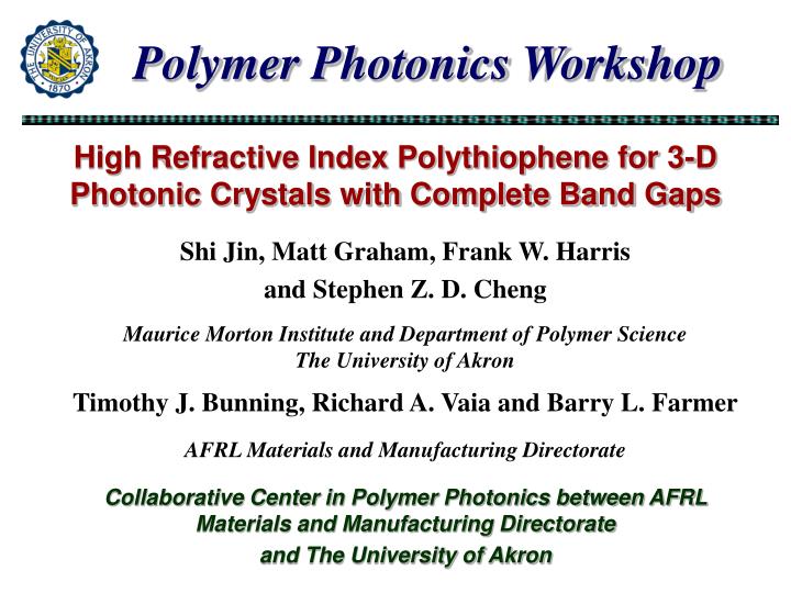 high refractive index polythiophene for 3 d photonic crystals with complete band gaps