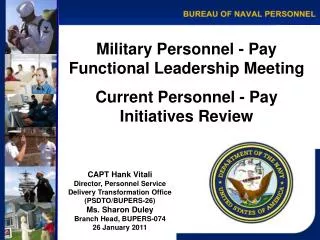Military Personnel - Pay Functional Leadership Meeting Current Personnel - Pay Initiatives Review