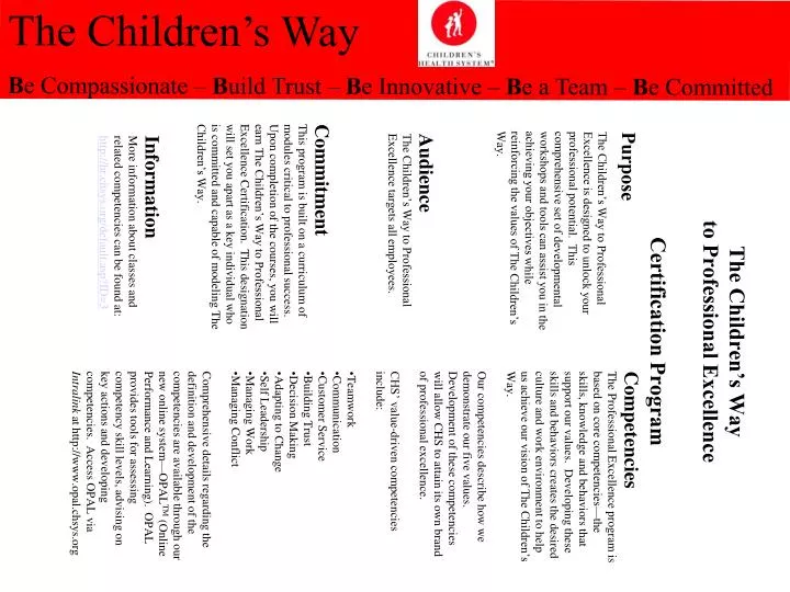 the children s way to professional excellence certification program