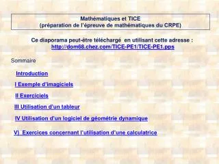 Mathématiques et TICE (préparation de l’épreuve de mathématiques du CRPE)