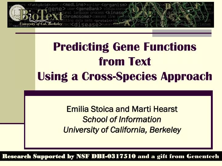 predicting gene functions from text using a cross species approach
