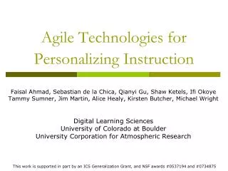 Agile Technologies for Personalizing Instruction