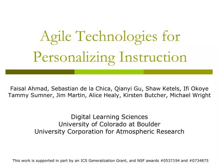 agile technologies for personalizing instruction