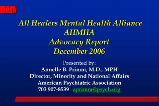 All Healers Mental Health Alliance AHMHA Advocacy Report December 2006