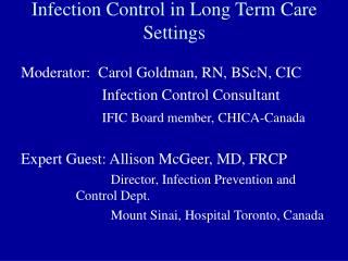 Infection Control in Long Term Care Settings
