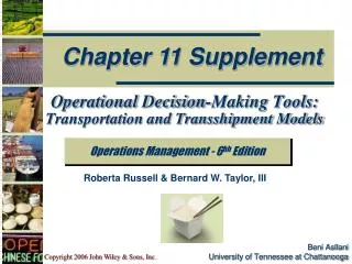 Operational Decision-Making Tools: Transportation and Transshipment Models