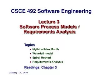 Lecture 3 Software Process Models / Requirements Analysis