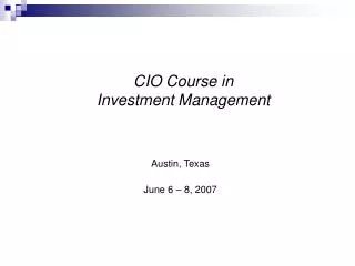 CIO Course in Investment Management