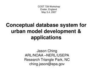 Conceptual database system for urban model development &amp; applications