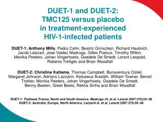 DUET-1 and DUET-2: TMC125 versus placebo in treatment-experienced HIV-1-infected patients