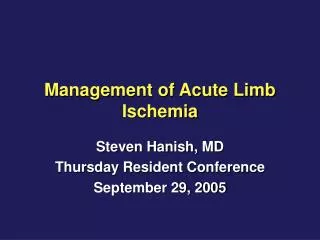 Management of Acute Limb Ischemia
