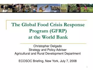 The Global Food Crisis Response Program (GFRP) at the World Bank