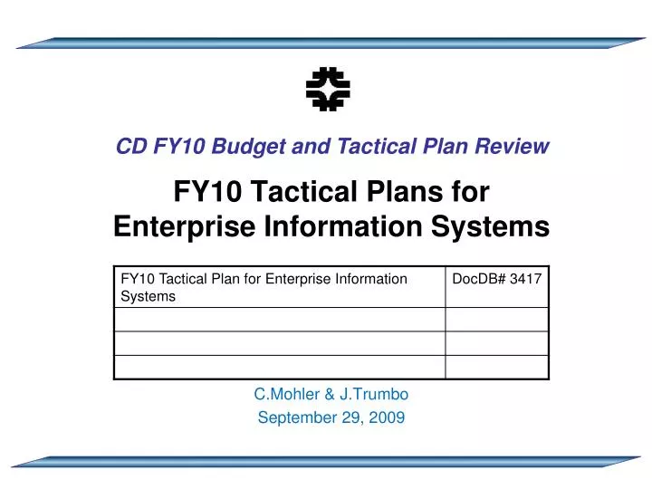 fy10 tactical plans for enterprise information systems
