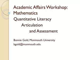 Academic Affairs Workshop: Mathematics