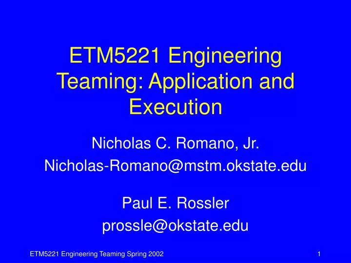etm5221 engineering teaming application and execution