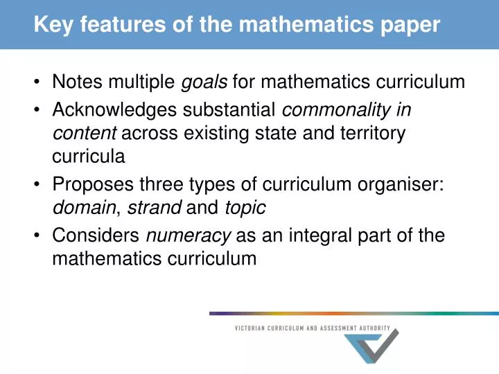 key features of the mathematics paper