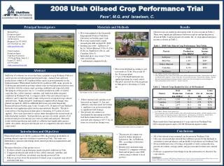 2008 Utah Oilseed Crop Performance Trial Pace*, M.G. and Israelsen, C.