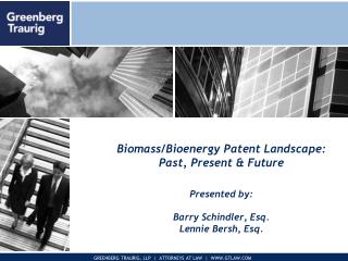 Biomass/Bioenergy Patent Landscape: Past, Present &amp; Future Presented by: Barry Schindler, Esq. Lennie Bersh, Esq.