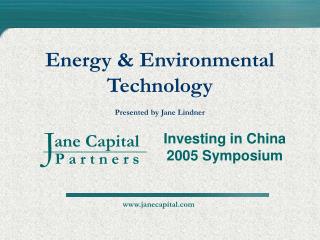 Energy &amp; Environmental Technology Presented by Jane Lindner