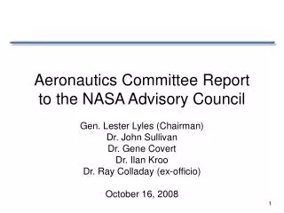 Aeronautics Committee Report to the NASA Advisory Council