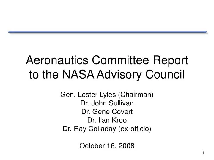 aeronautics committee report to the nasa advisory council