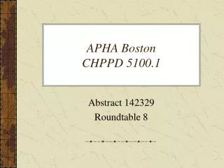 APHA Boston CHPPD 5100.1