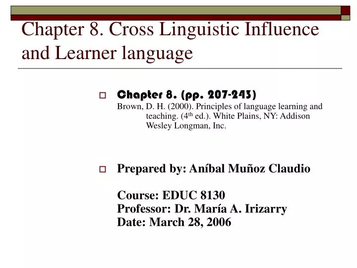 chapter 8 cross linguistic influence and learner language