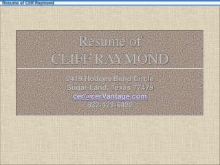 Resume of CLIFF RAYMOND
