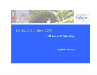 Berkeley Finance Club Fall Kickoff Meeting