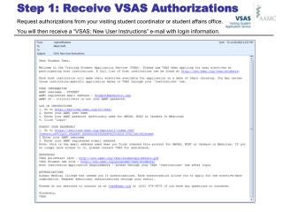 Step 1: Receive VSAS Authorizations