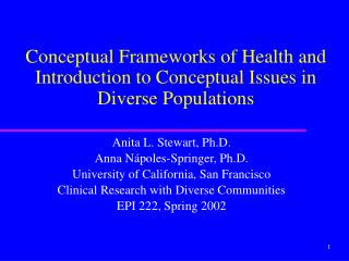 Conceptual Frameworks of Health and Introduction to Conceptual Issues in Diverse Populations