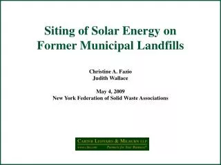 Siting of Solar Energy on Former Municipal Landfills