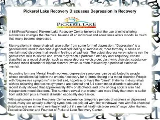 Pickerel Lake Recovery Discusses Depression In Recovery
