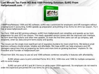 Last Minute Tax Form W2 And 1099 Printing Solution: EzW2 Fro