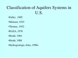 Classification of Aquifers Systems in U.S.