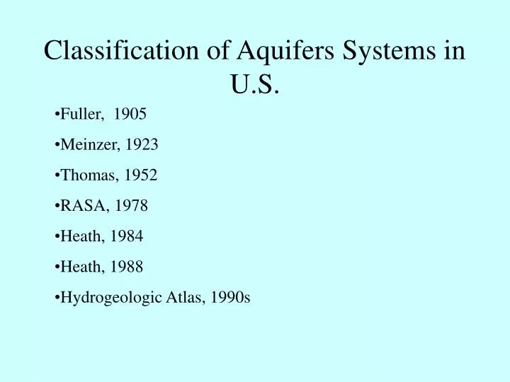 classification of aquifers systems in u s