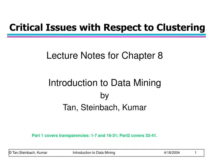 critical issues with respect to clustering