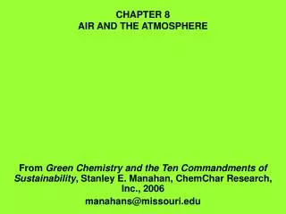 CHAPTER 8 AIR AND THE ATMOSPHERE