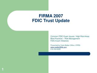 FIRMA 2007 FDIC Trust Update