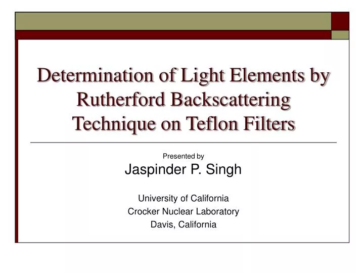 determination of light elements by rutherford backscattering technique on teflon filters