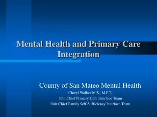 Mental Health and Primary Care Integration
